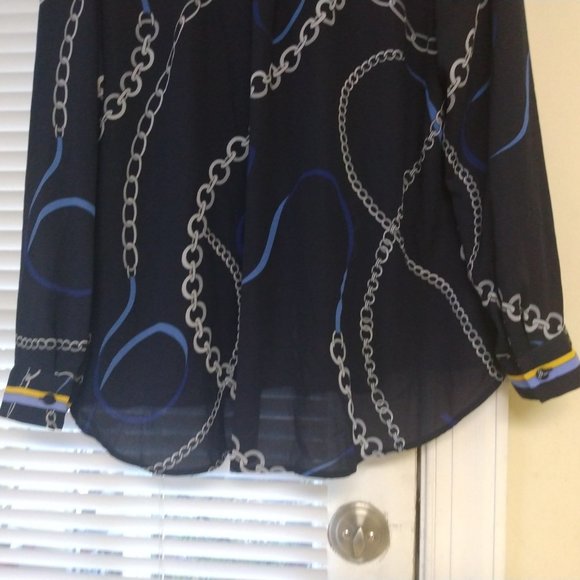 ❤️ANN TAYLOR Blouse, Size XLP Navy White Yellow New W/ $89.50 TAG - Picture 4 of 9
